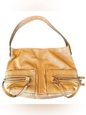 Gianni Bini Gold Metallic Leather Hobo Bag Slouchy Shoulder Bag Large Tote